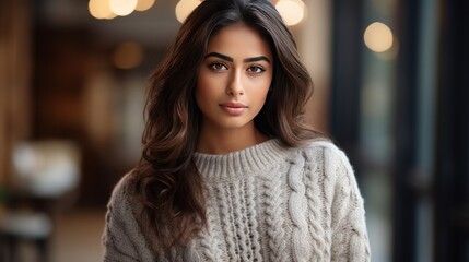 Pretty Indian young woman wears sweater 