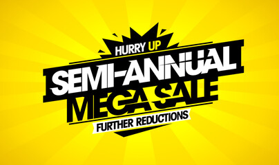 Semi-annual mega sale, further reductions web banner mockup - obrazy, fototapety, plakaty