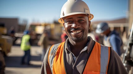  a happy African American construction worker 