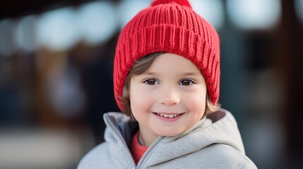 a young boy smiling with red sweater, 