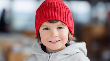 young boy smiling with red sweater, 