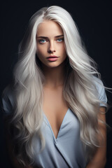 Fototapeta premium Portrait of a beautiful woman with long white hair and blue eyes