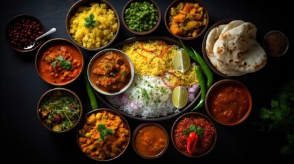 Indian food, . Spices on black background, 