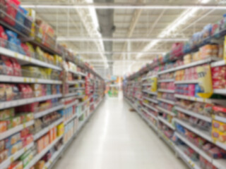 Blur of supermarket Atmosphere in the supermarket, candy stall zone.