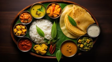 Fotobehang Top-down view Group of South Indian food like Masala Dosa, Uttapam,  © CStock