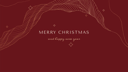 Dark red line art Christmas and Happy New Year background