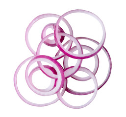 Onion slices or rings in stack isolated on white background with clipping path in png file format....