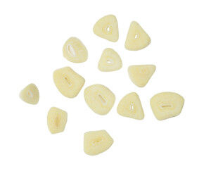 Top view set of white garlic slices isolated with clipping path in png file format