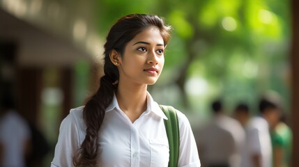 Asian woman student wearing a white shirt ,young and intelligent-looking Indian 