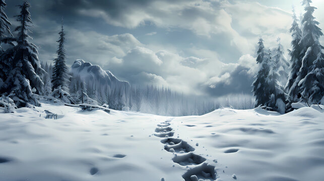 Animal Tracks In The Snow-covered Wilderness