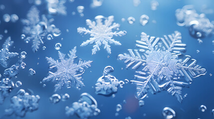 Details of snowflakes on a frozen surface
