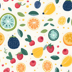seamless pattern with fruits, flat fruit on kitchen table illustratio print boho style