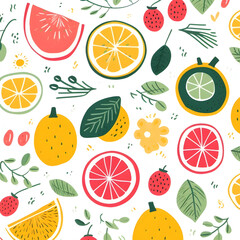 flat fruit on kitchen table illustratio print boho style