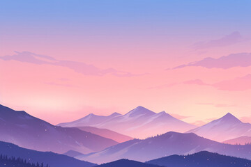 Alpine landscape scene illustration, peaceful mountain peaks wallpaper