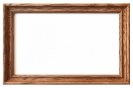 Walnut Wooden horizontal blank photo frame with empty space isolated on white background, landscape frame mock up.