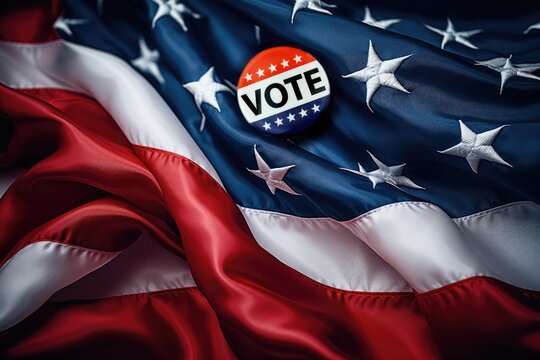 American Democracy Symbolized: Voting Badge Button on the United States Flag - Get Out and Vote, Get Out the Vote