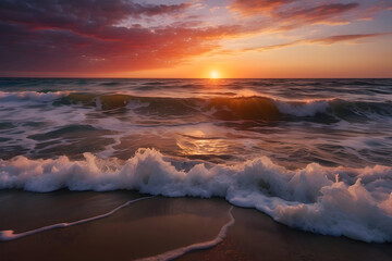 Fototapeta premium Sunset at the Golden Hour with Marvelous Beach Surf