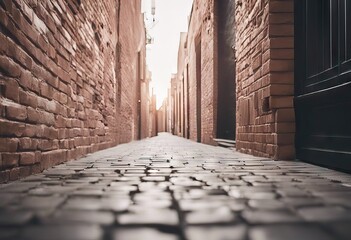 White Brick Wall And Sidewalk In An Urban Street- Background stock photoWall - Building Feature, Surrounding Wall, Color, Street, - obrazy, fototapety, plakaty