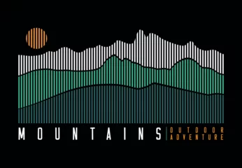 Tuinposter Illustration of mountain range silhouettes in graphic style, consisting of parallel lines. Design for printing on t-shirts, posters and etc... © Rob