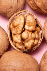 Close-up of part of walnut, indoors, metered light source - obrazy, fototapety, plakaty