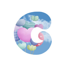 Alphabet letter G with bunch of balloons
