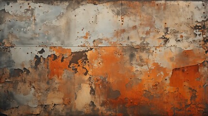 Fototapeta premium A distressed metal surface with rich abstract orange hues and textures, perfect for an atmospheric wall art piece or a bold design element in contemporary decor.