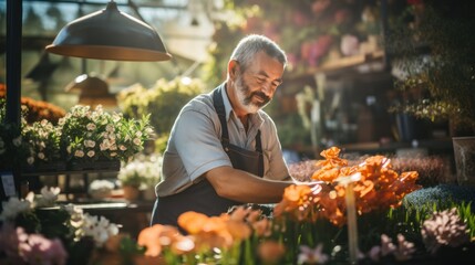 A Male Middle Eastern Florist Working At A Garden - obrazy, fototapety, plakaty