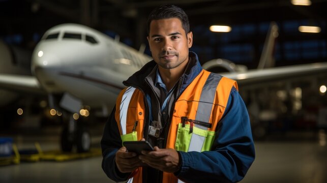 Aviation inspection staff under the plane