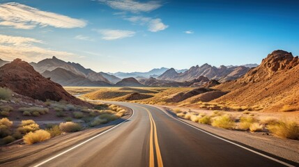 Road Winding along empty roads through a barren desert landscape. - Powered by Adobe