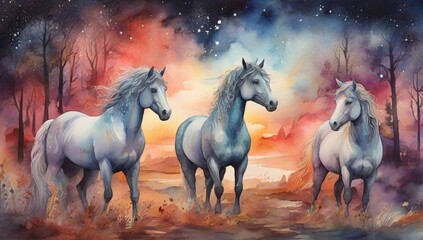 _Watercolor_fantasy_cosmic_horses_landsca