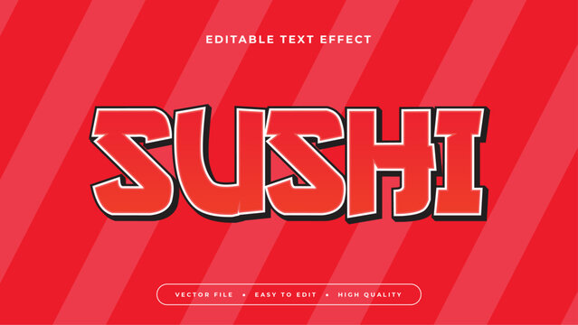 Sushi red and white 3d editable text effect - font style. Japan japanese text effect