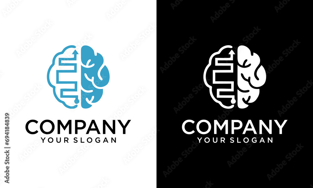Poster brain tech logo icon design with creative connect dot symbol. brain connection logo vector icon. dig