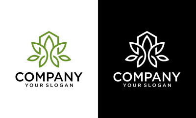 Creative Green House Logo Template, House Leaf Logo, Cannabis Logo, Marijuana Green House