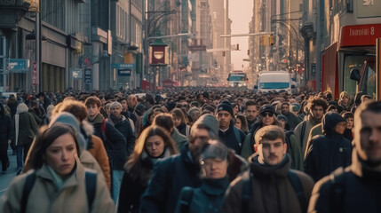 Crowd of people on the street on a weekday
