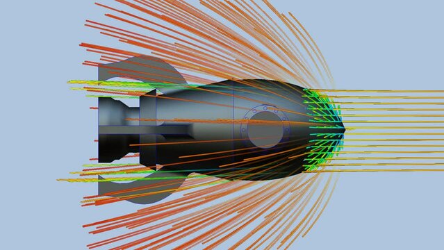 CFD simulation Computational fluid dynamics - Rocket with particles airflow simulation
