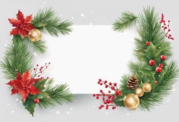 Watercolor vector Christmas holiday card with fir branches and copy space isolated on white background. Suitable for postcard, cover, flyer, cards design, New year invitations, wedding. stock 