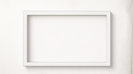 Weißes Rahmenmodell im Innenraum auf weißem Wandhintergrund. Vorlagenrahmen für Text. Poster-Attrappe. Rechteckiges Wandbild oder Fotorahmen-Attrappe - obrazy, fototapety, plakaty