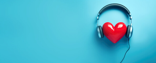 headphones with heart , listen to your heart and heart care concept - obrazy, fototapety, plakaty