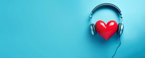Deurstickers headphones with heart , listen to your heart and heart care concept © iDoPixBox