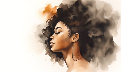 portrait of a black woman in watercolor style - obrazy, fototapety, plakaty