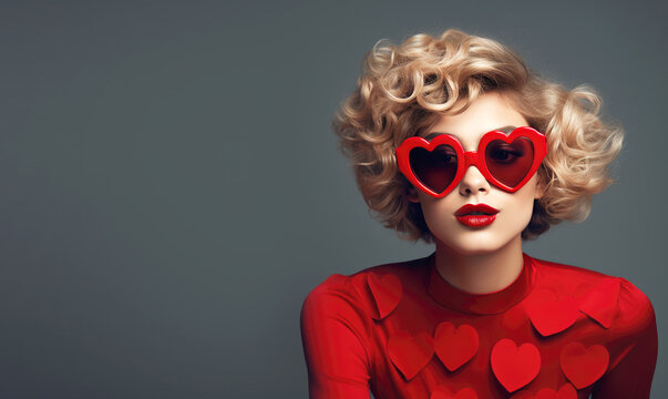 portrait of a woman with heart glasses