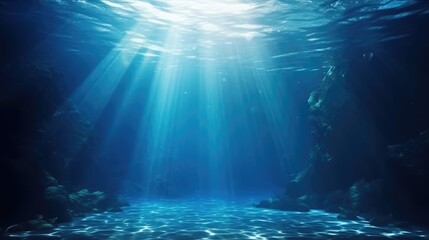 Underwater Ocean - Blue Abyss With Sunlight - Diving And Scuba Background 