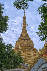 Fototapeta premium Majestic Golden Pagoda at Shwe Kyi Myin Paya Temple, Mandalay, Myanmar