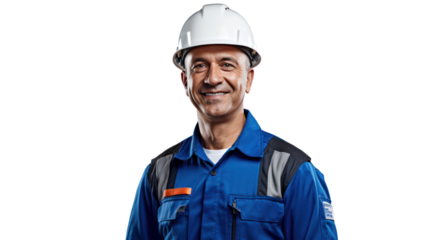 Happy smart engineer man smiling isolated without background.