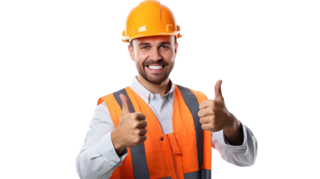 Happy smart engineer man smiling isolated without background.