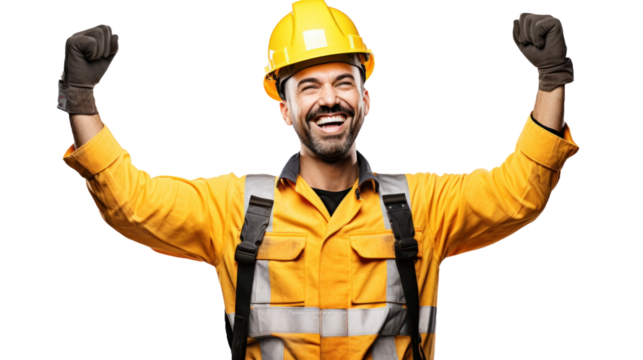 Happy smart engineer man smiling isolated without background.