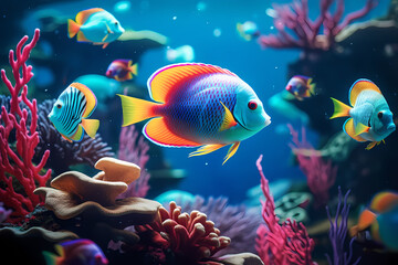 Obraz na płótnie Canvas Colorful tropical fish swimming in ocean. Generative AI