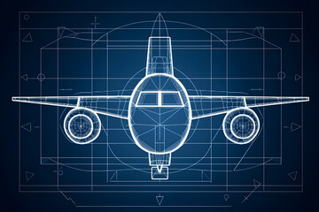 Airplane model drawing on black background. Neural network AI generated art