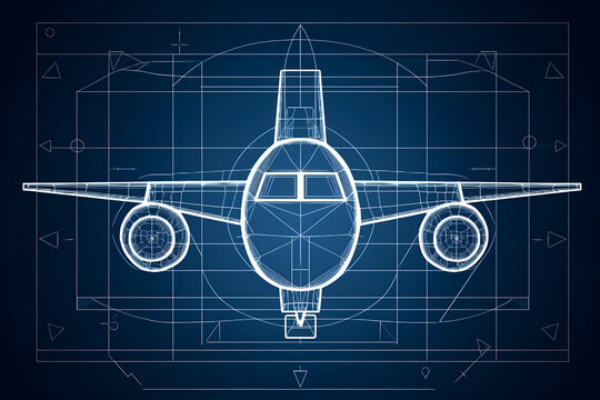 Airplane model drawing on black background. Neural network AI generated art