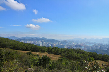 Beautiful Skyline of Hong Kong as seen from Country Park in New Territories